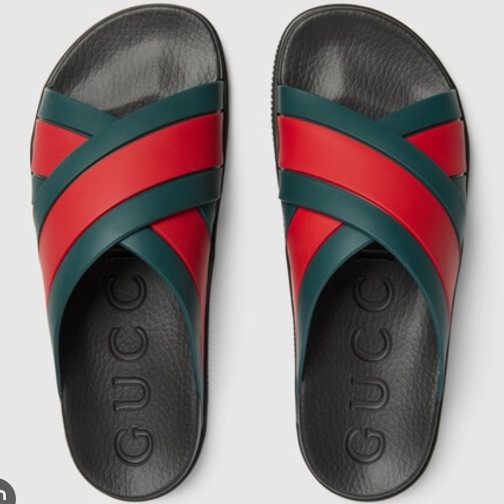 Gucci Rubber Slide Sandals Web Panelled